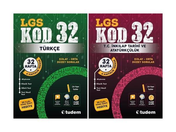 Tudem 8. Sınıf Türkçe + İnkılap Tarihi Kod 32 Haftalık Deneme Seti 2 Kitap 2023 - Tudem Yayınları - Ders Kitapları - Image 1