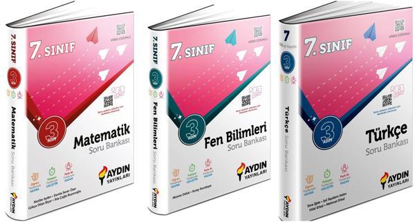 Aydın 2024 7. Sınıf Matematik + Fen Bilimleri + Türkçe Üç Adım Soru Bankası Seti 3 Kitap - Aydın Yayınları - Image 1
