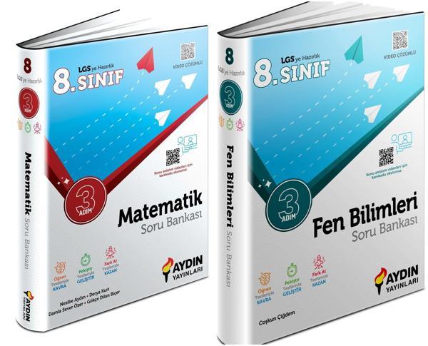 Aydın 2024 8. Sınıf Matematik + Fen Bilimleri Üç Adım Soru Seti 2 Kitap - Aydın Yayınları - Image 1