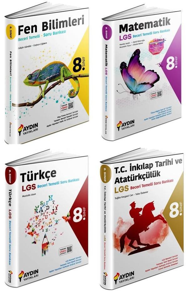 Aydın 2024 8. Sınıf Matematik + Türkçe + Fen + İnkılap Beceri Temelli Soru Seti 4 Kitap - Aydın Yayınları - Image 1