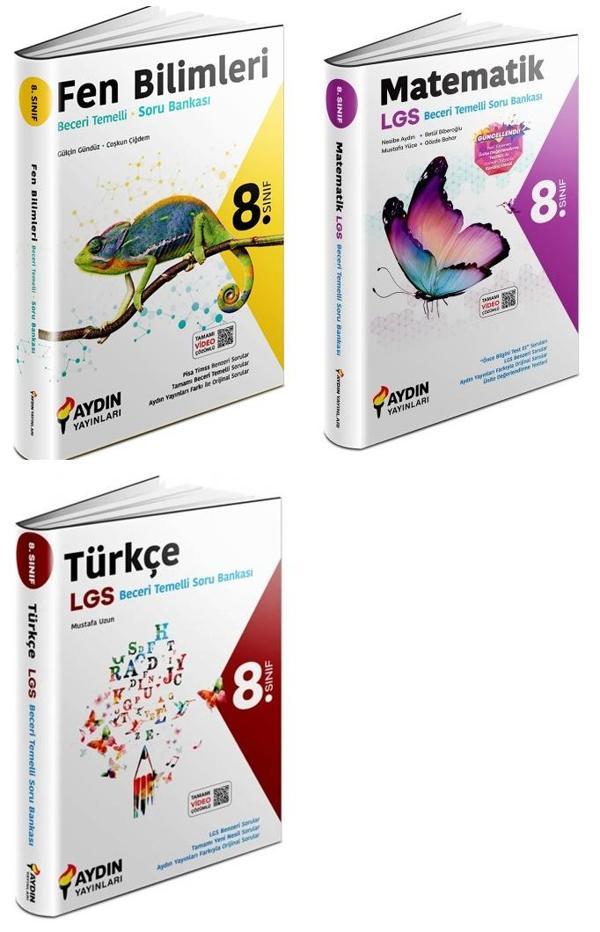 Aydın 2024 8. Sınıf Matematik + Türkçe + Fen Bilimleri Beceri Temelli Soru Seti 3 Kitap - Aydın Yayınları - Image 1