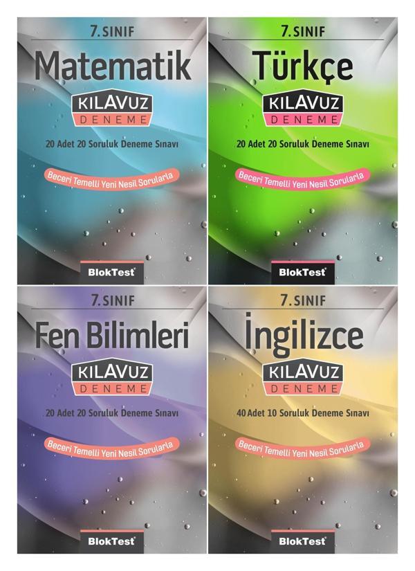 Bloktest 7. Sınıf Matematik + Türkçe + Fen + İngilizce Kılavuz Deneme Seti 4 Kitap 2023 - Bloktest Yayınları - Image 1