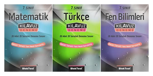 Bloktest 7. Sınıf Matematik + Türkçe + Fen Kılavuz Deneme Seti 3 Kitap 2023 - Bloktest Yayınları - Image 1