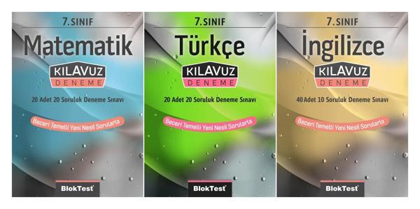 Bloktest 7. Sınıf Matematik + Türkçe + İngilizce Kılavuz Deneme Seti 3 Kitap 2023 - Bloktest Yayınları - Image 1