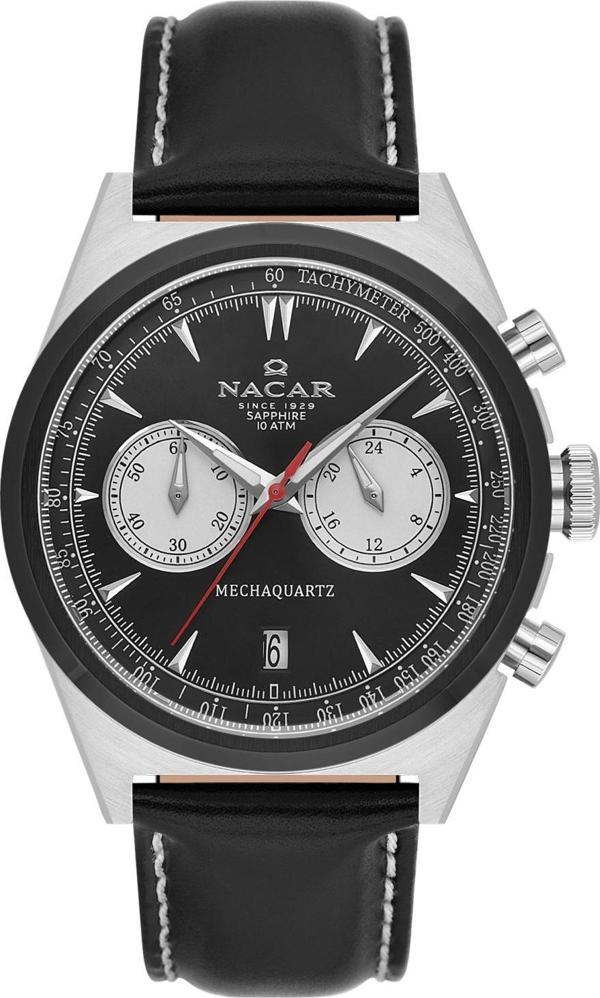 Nacar NC38-299021-ABL1 Siyah Hakiki Deri Erkek Kol Saati - Image 1