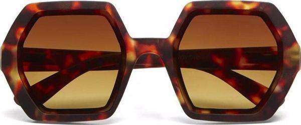 Okkia Emma Big Hexagonal Unisex Güneş Gözlüğü Klasik Havana - Image 1