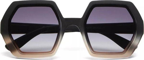 Okkia Emma Big Hexagonal Unisex Güneş Gözlüğü Siyah Ros - Image 1
