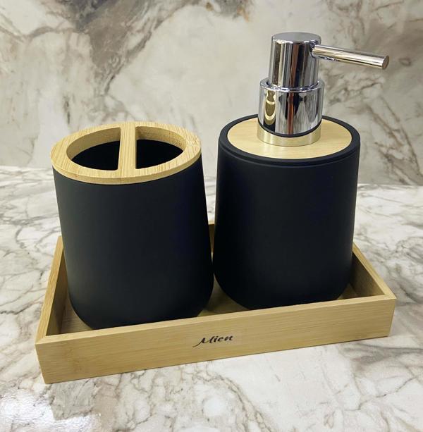 Banyo Seti 3 Parça Modern Tasarım Akrilik Siyah - Image 1