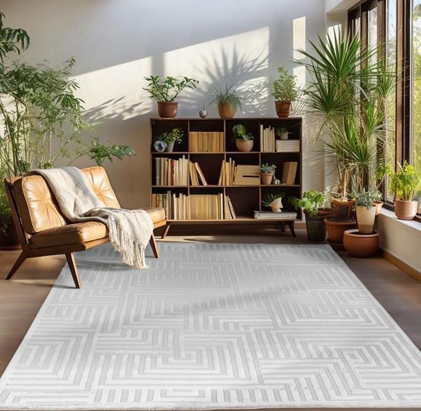 Kabartmalı Halı Geometrik desenli İskandinav Bohem tarzı yumuşak Halı Gümüş - Image 1