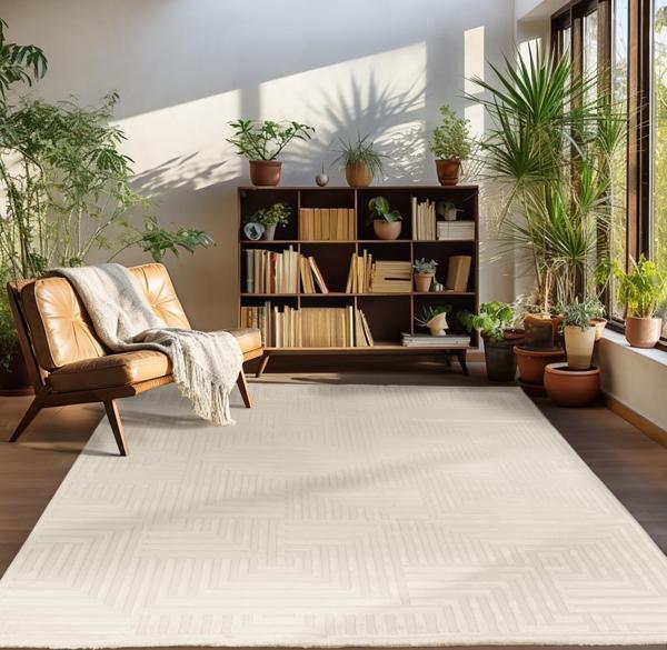 Kabartmalı Halı Geometrik desenli İskandinav Bohem tarzı yumuşak Halı Krem - Image 1