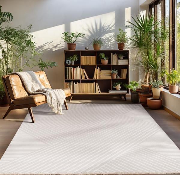 Kabartmalı Halı Zigzag desenli İskandinav Bohem tarzı yumuşak Halı Bej - Image 1