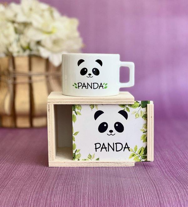 Ahşap Kutusunda Sevimli Panda Kupa Bardak - Image 1