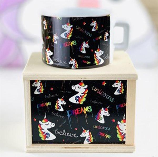 Ahşap Kutusunda Unicorn Tasarımlı Kupa Bardak - Image 1