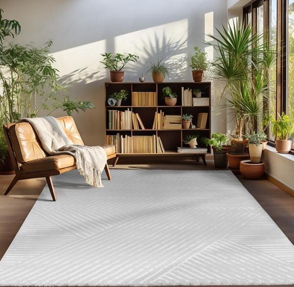 Kabartmalı Halı Zigzag desenli İskandinav Bohem tarzı yumuşak Halı Gümüş - Image 1