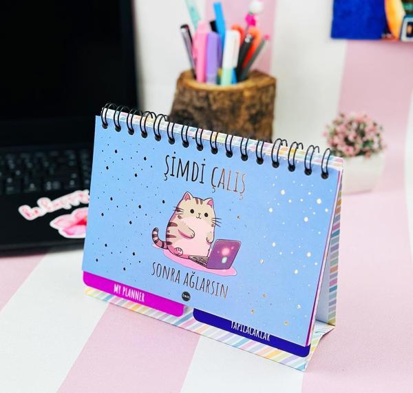 Şimdi Çalış Sonra Ağlarım Tasarımlı Yeni Nesil Masa Üsü Planner 2 Sayfa Sticker - Image 1
