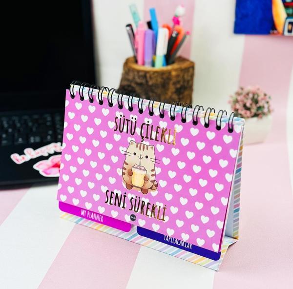 Sütü Çilekli V2 Tasarımlı Yeni Nesil Masa Üsü Planner 2 Sayfa Sticker - Image 1
