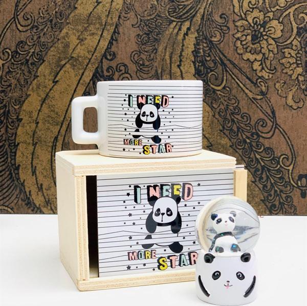 Yıldızlı Panda Tasarımlı Kutulu Kupa Ve Mini Kar Küresi - Image 1