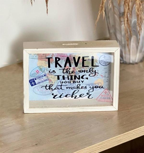 Travel Journal Tasarımlı Ahşap Kumbara - Image 1