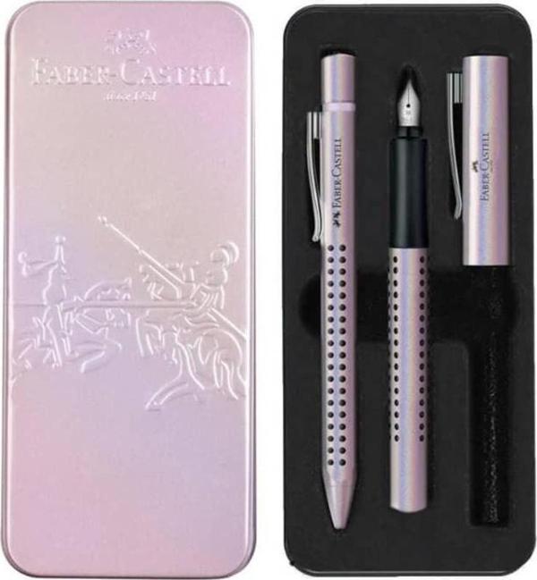 Faber-Castell Grip Edition Glam Pearl Dolmakalem-Tükenmez Kalem Metal Kutu Hediye Seti - Image 1