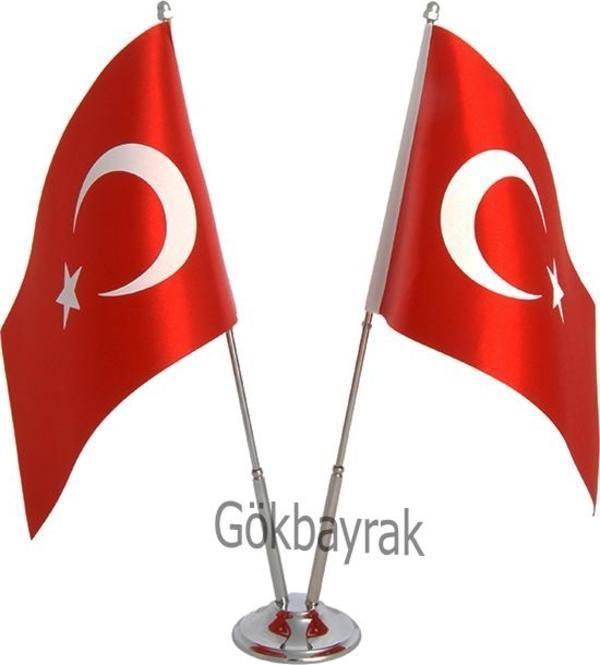 Krom ikili (2li) Türk Masa Bayrağı - Image 1