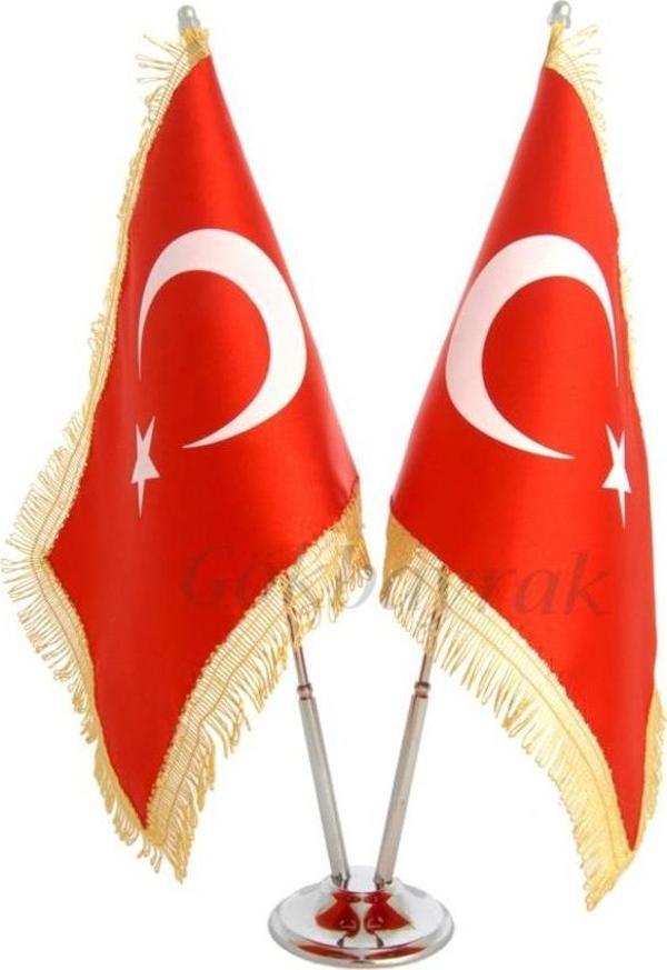 Krom ikili (2li) Türk Masa Bayrağı (SİMLİ) - Image 1