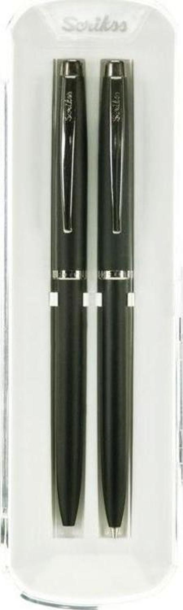 Scrikss 108 Prestige Tükenmez Kalem + Versatil 2'li Set Kristal Kutu Siyah - Image 1