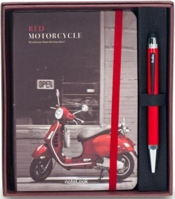 Scrikss Smartpen Tükenmez Kalem Kırmızı + Red Motorcycle A6 Çizgili Defter Set - Image 1