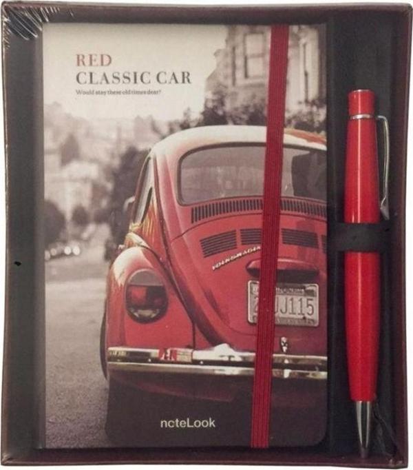 Scrikss Chic 62 Tükenmez Kalem Kırmızı + Red Classic Car A6 Çizgili Defter Set - Image 1