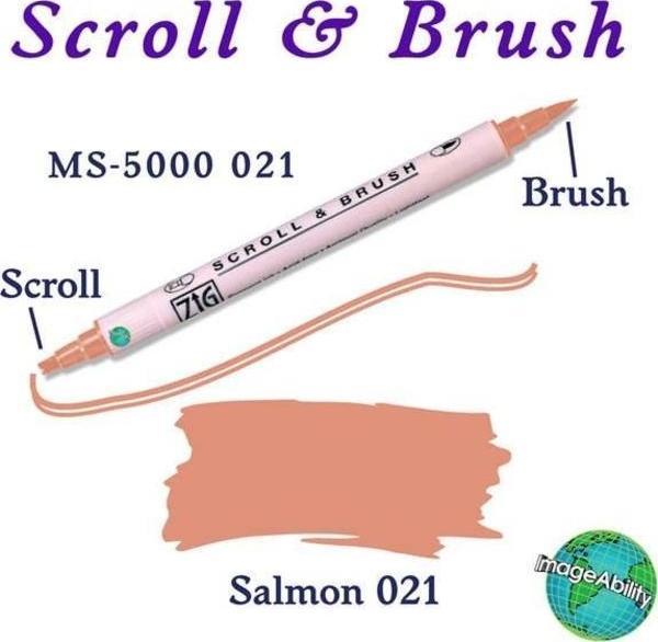 Zig Scroll & Brush Çift Çizgi ve Fırça Uçlu Kaligrafi ve Gölgeleme Kalemi 021 Salmon - Image 1
