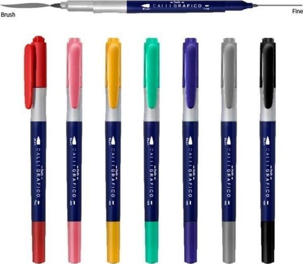 Dong-A Calli Grafico Çift Uçlu Kaligrafi Kalemi Fırça Uç 7 Renk Set - Image 1