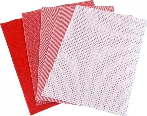 Lino Desenli Keçe 20x30 cm. Kırmızılı 5 Desen 10'lu - Image 1