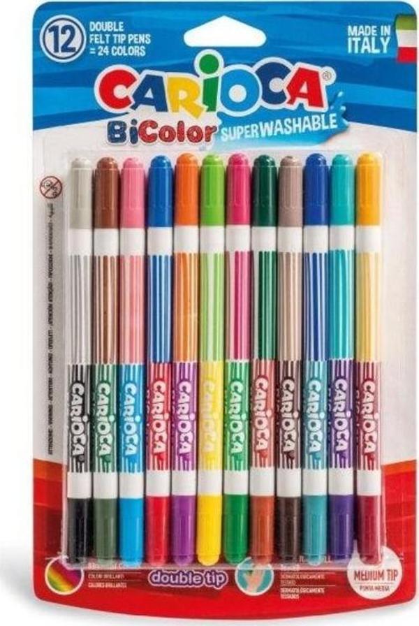 Carioca Bicolor Süper Yıkanabilir Çift Uçlu Keçeli Boya Kalemi 12'li (24 Renk) - Image 1