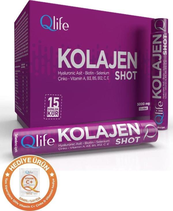 Qlife Kolajen 5000 Mg 15 Tüp (Hyaluronik Asit, Biotin, Selenyum, Çinko, A, B3, B5, B12, C, E Vitamini) - Image 1