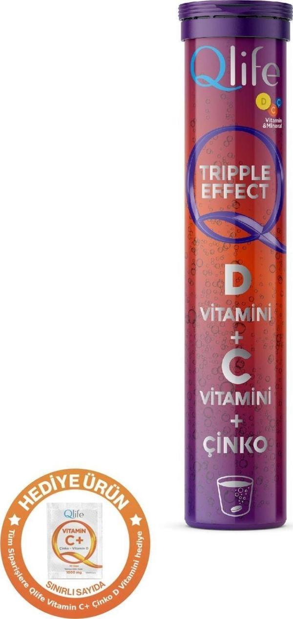 Qlife Tripple Effect D Vitamini + C Vitamini + Çinko 20 Efervesan Tablet - Image 1