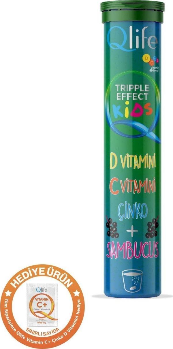 Qlife Tripple Effect Kids D Vitamini C Vitamini Çinko Sambucus 20 Efervesan Tablet - Image 1