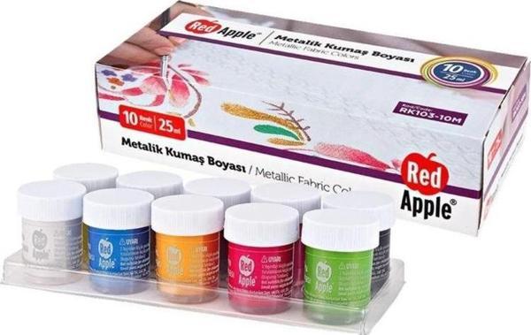 Red Apple Metalik Kumaş Boyası 10 Renk x 25 ml. Set - Image 1