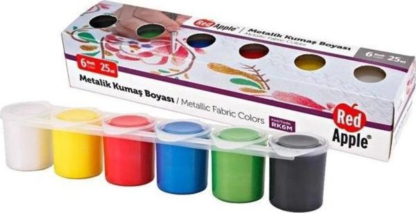 Red Apple Metalik Kumaş Boyası 6 Renk x 25 ml. - Image 1