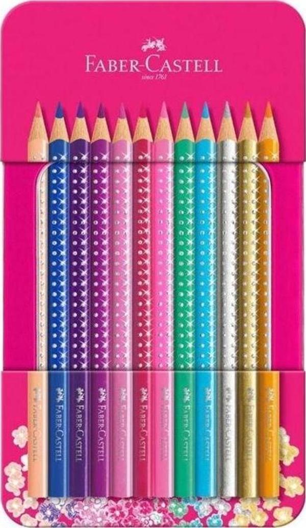 Faber-Castell Parlak Renk Kuru Boya 12 Renk Metal Kutu - Image 1