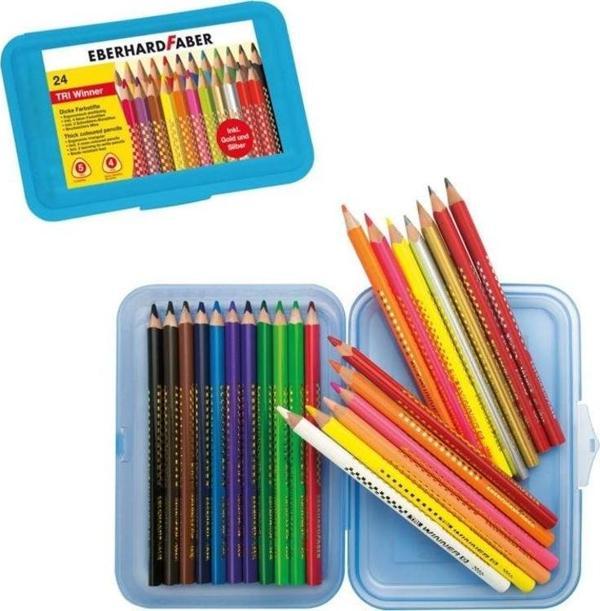 Eberhard Faber TRI Winner Kalın Üçgen Kuru Boya 24 Renk Plastik Kutu 4mm Mine - Image 1