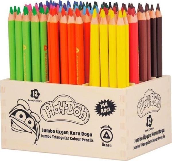 Play-Doh Üçgen Jumbo Kuru Boya 12 Renk X 12 Adet Sınıf Paketi 144'Lü Ahşap Stand - Image 1