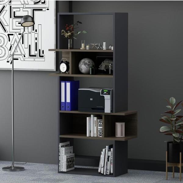 Lagomood Infy Kitaplık Antrasit Ceviz - Image 1