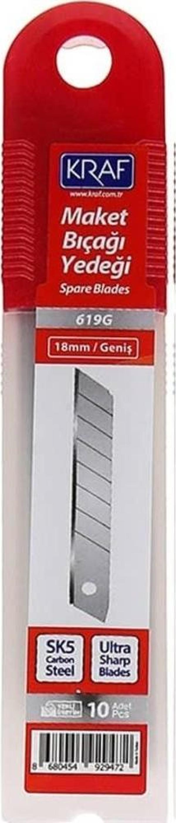 Kraf Geniş Maket Bıçağı Yedeği SK5 Ultra Karbon Çelik 18 mm 10'lu Tüp - Image 1