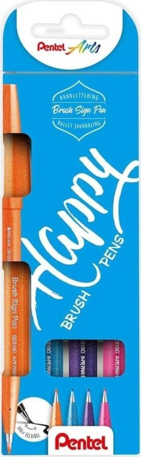 Pentel Brush Sign Pen 4'lü Set HAPPY SES15-4COL - Image 1