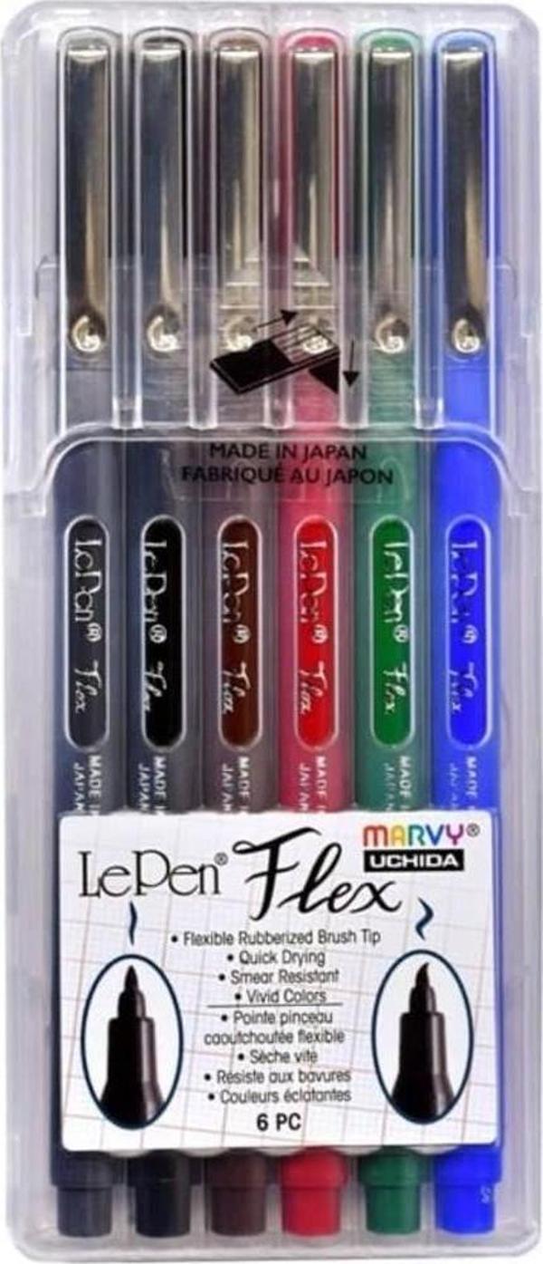 Marvy Le Pen Flex Fırça Uçlu Kalem 6'lı Set PRIMARY - Image 1