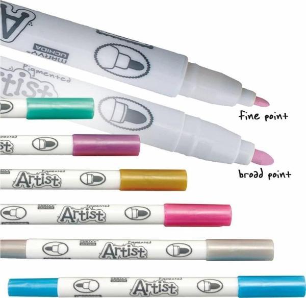 Marvy Astist Pigment Marker Çift Uçlu 6'lı Metalik Renkler - Image 1