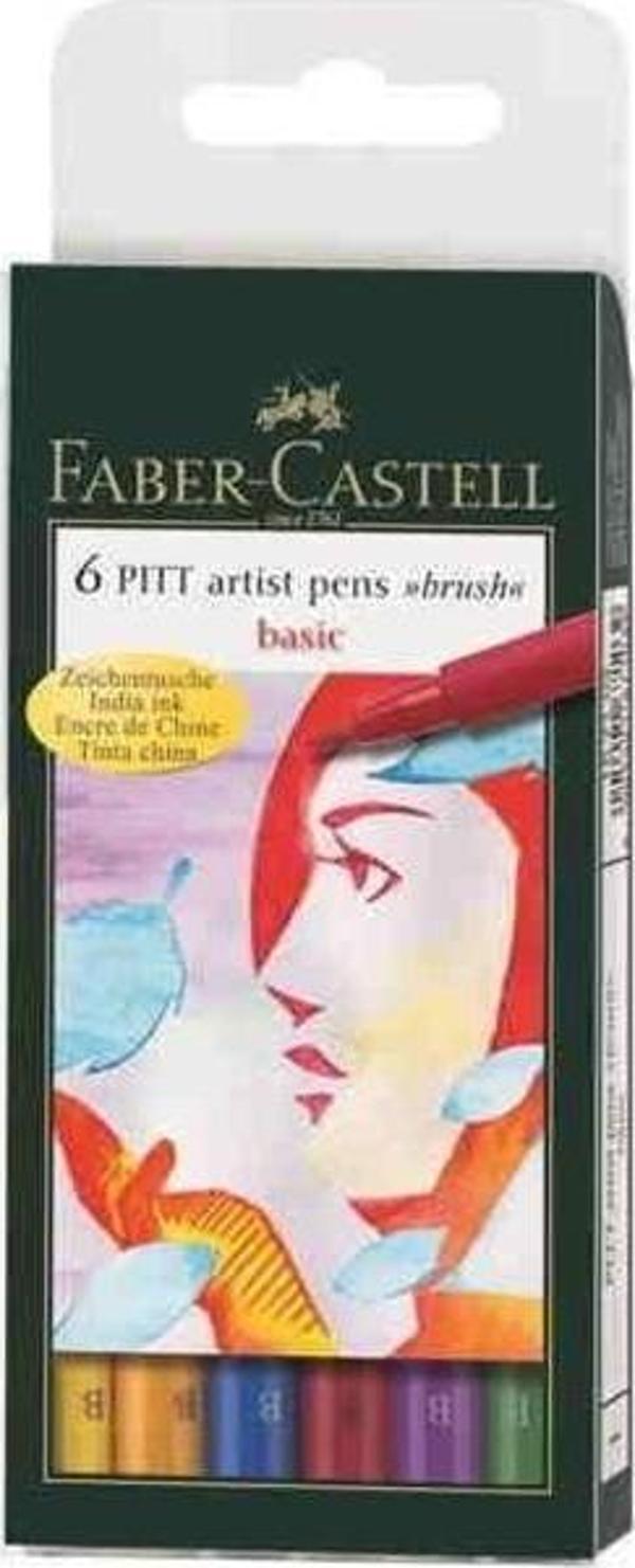 Faber-Castell 6 Pitt Artist Pen Fırça Uçlu Çizim Kalemi Basic Ana Renkler 167103 - Image 1