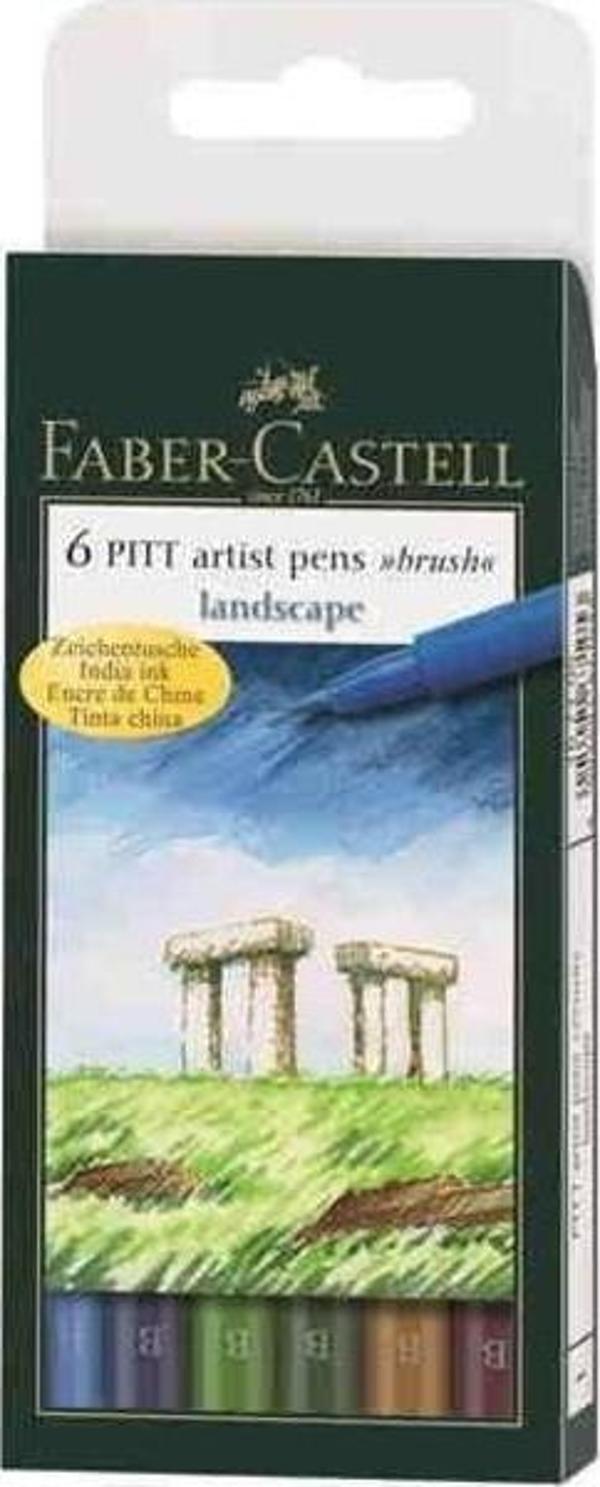 Faber-Castell 6 Pitt Artist Pen Fırça Uçlu Çizim Kalemi Landscape Manzara Tonları 167105 - Image 1