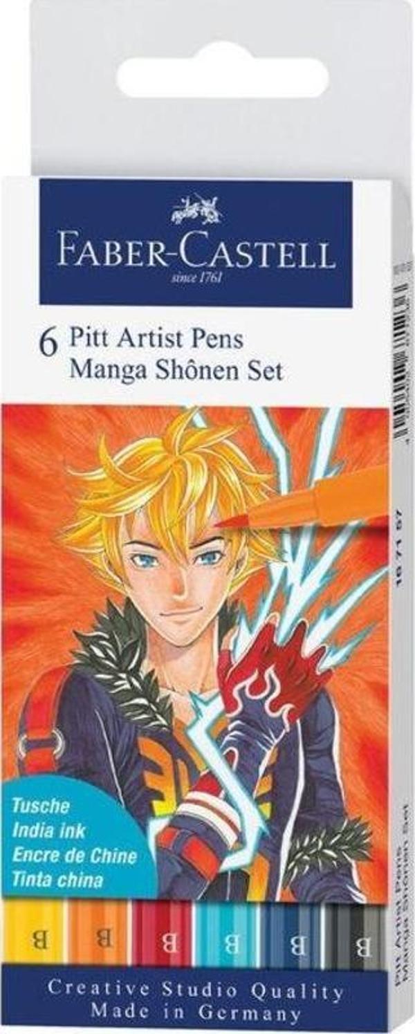 Faber-Castell 6 Pitt Artist Pen Fırça Uçlu Manga Çizim Seti Shône 167157 - Image 1