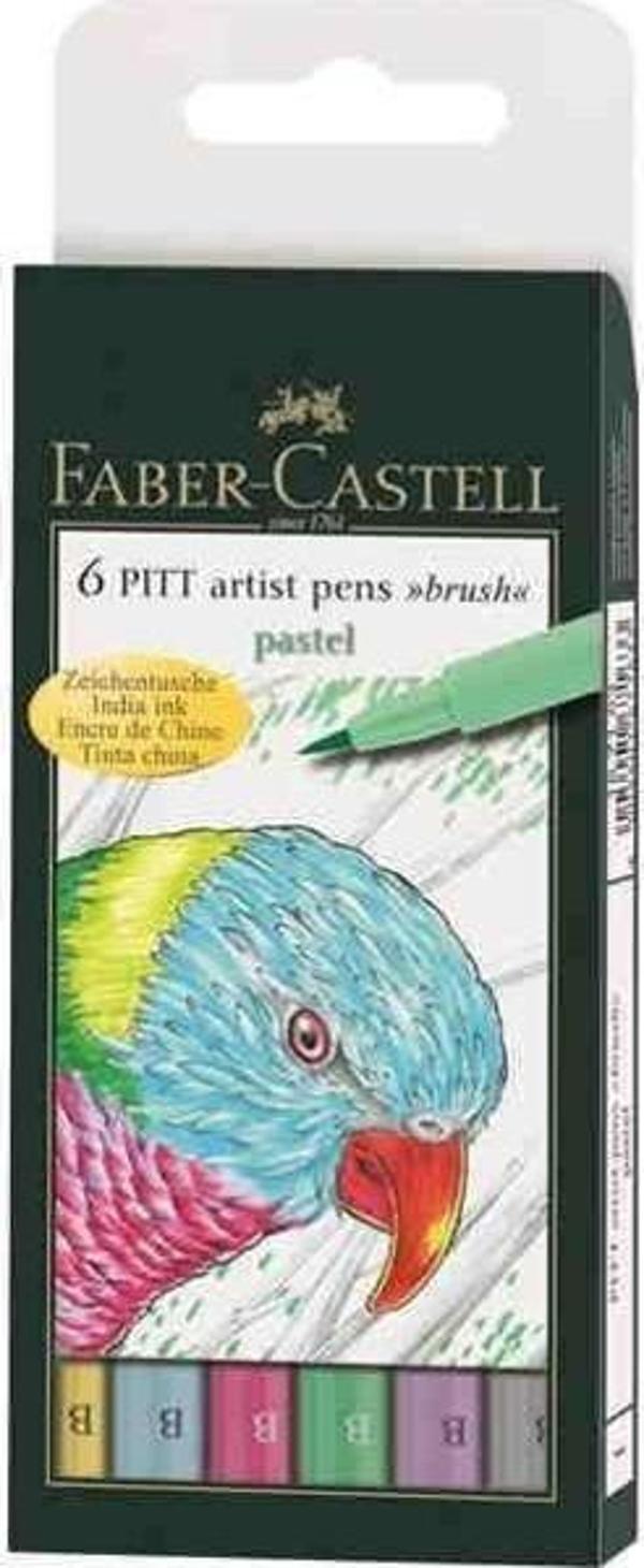 Faber-Castell 6 Pitt Artist Pen Fırça Uçlu Çizim Kalemi Pastel Renkler 167163 - Image 1