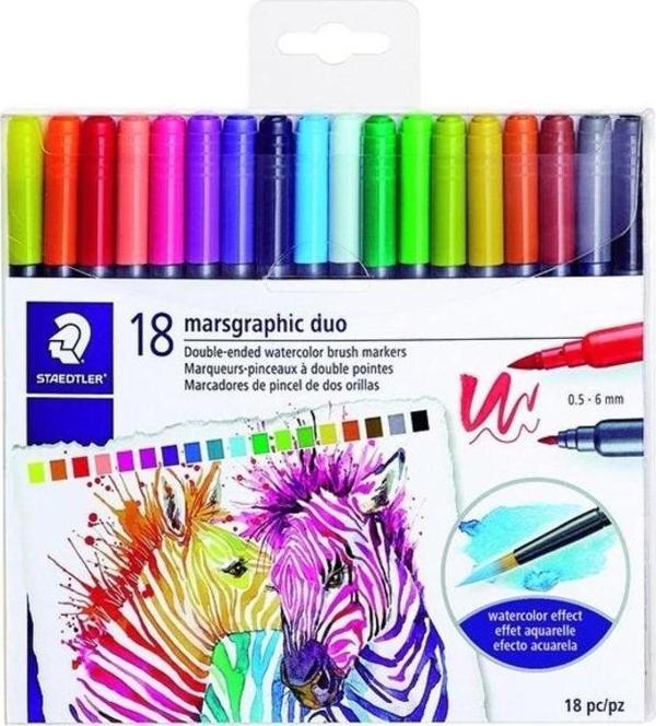 Staedtler Marsgraphic Duo Çift Taraflı Fırça Uçlu Marker 18 RENK SET - Image 1